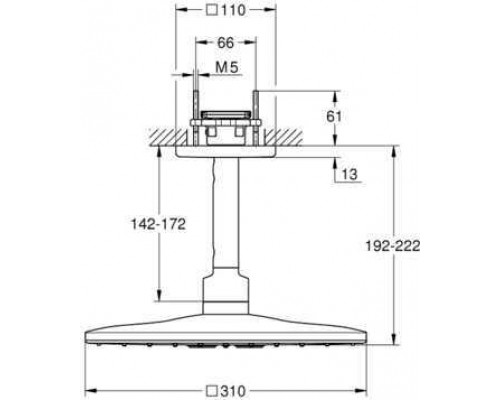 26481000 Rainshower 310 Верхний душ SmartActive Cube с душевым кронштейном 142 мм, 2 режима струи, хром 26481000