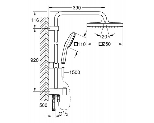 26694001 Tempesta System 250 Cube душевая система наружного монтажа с переключателем, хром (замена арт. 26694000) 26694001