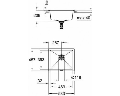 31654AP0 K700 Композитная мойка под столешницу,533 x 457, цвет черный гранит (AP0) (6шт.-пал) 31654AP0