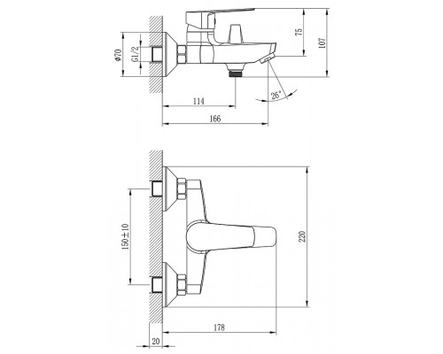 S35-31 Смеситель одноручный (35мм) для ванны с коротким изливом, хром S35-31