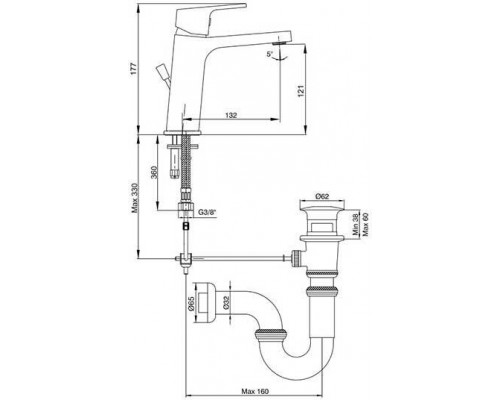 102188012EX TIERA смеситель для раковины 121 102188012EX