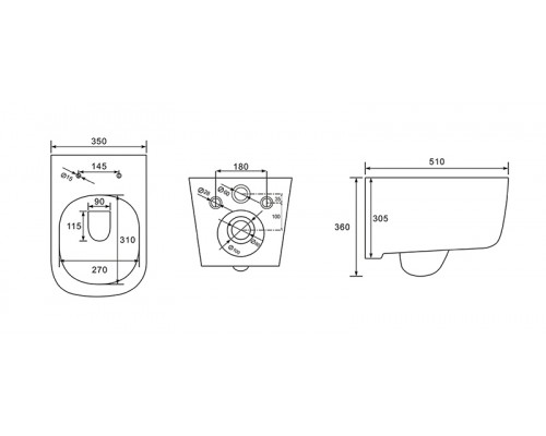 AQ2002-00 ЛУГАНО Унитаз подвесной безободковый 510350360мм, тонкое сиденье с механизмом плавного закрывания, крепеж AQ2002-00