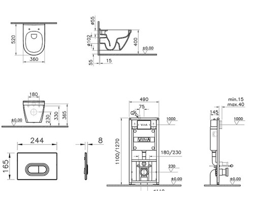 9003B003-7201 Комплект: S50 Rim-Ex унитаз подвесной безободковый с сидением МЛ+ инсталляция и панель смыва глянец хром 9003B003-7201
