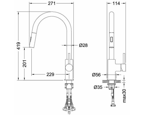 AQ1784CR ЛУГАНО смеситель для кухни с вытяжным изливом 2 jet AQ1784CR