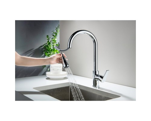 AQ1784CR ЛУГАНО смеситель для кухни с вытяжным изливом 2 jet AQ1784CR