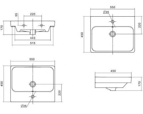 1.WH50.1.620 АДРИАНА умывальник 55 см 1.WH50.1.620