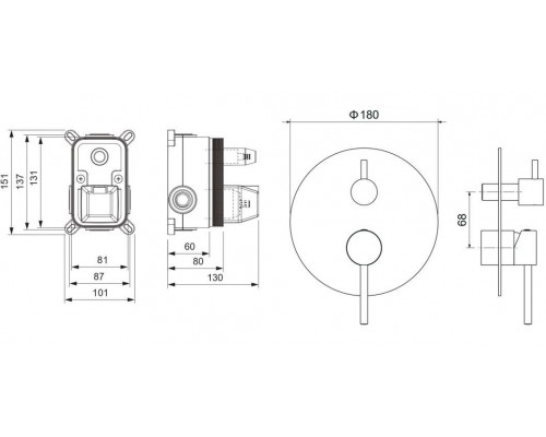 AQ1346MB ЕВРОПА смеситель для ванны 2 режима (внешняя и скрытая часть), матовый черный AQ1346MB