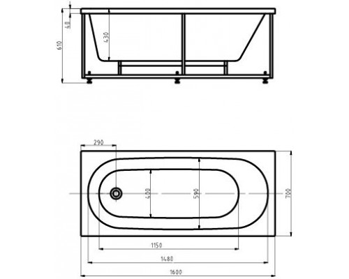Оберон 160 пустая с фр.экр.(слив слева) OBR160-0000026