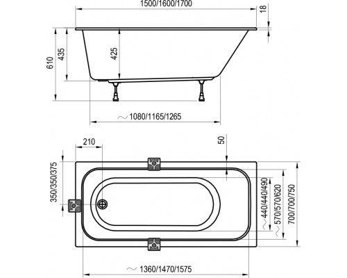 Ванна CHROME SLIM 150х70 белая C721300000
