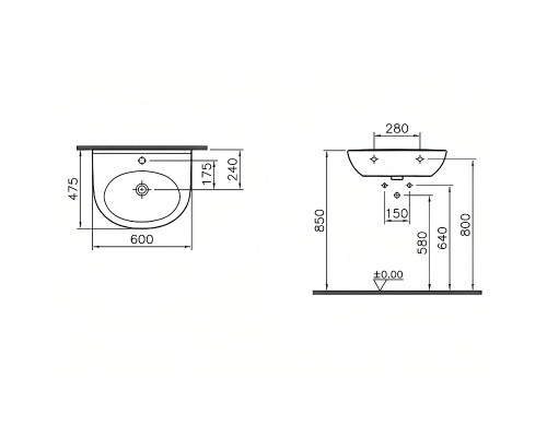 5786B003-0001 Раковина Zentrum 60x47 VitrA 5786B003-0001