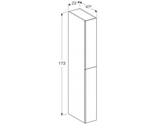 500.638.JK.2 Высокий шкафчик Keramag Acanto, с ящиком для лекарств, 220 x 1730 x 476 мм, как разделитель комнаты, фронтальная часть: лавовое стекло 500.638.JK.2