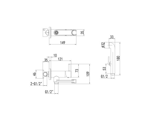 AQ1819CR НИКА комплект для гигиенического душа встроенный (смеситель + гигиеническая лейка + шланг) AQ1819CR