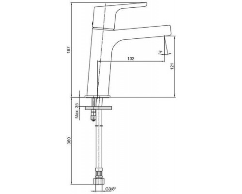 102108940EX LUNA смеситель для раковины 121 без донного клапана 102108940EX