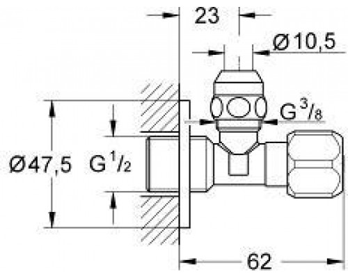 2201700M Угловой вентиль 1/2 3/8 хром 2201700M