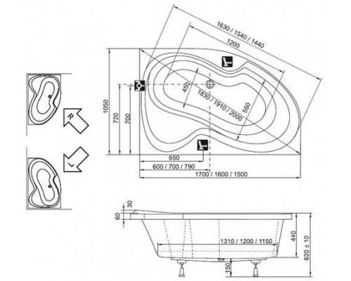 Ванна Rosa II 150х105 правая белая CJ21000000