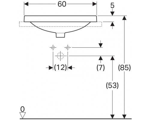 500.726.01.2 Geberit VariForm Раковина встраиваемая в столешницу овальной формы, 60х48 см, с отв. под смеситель, без отв. перелива 500.726.01.2