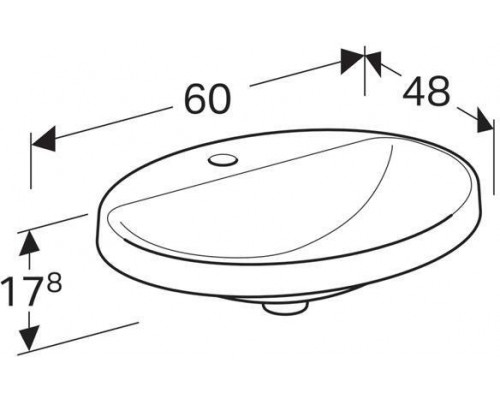 500.726.01.2 Geberit VariForm Раковина встраиваемая в столешницу овальной формы, 60х48 см, с отв. под смеситель, без отв. перелива 500.726.01.2
