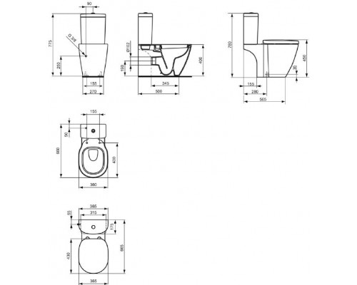 E803601 Connect Унитаз напольный для монтажа с бачком, горизонтальный выпуск. E803601