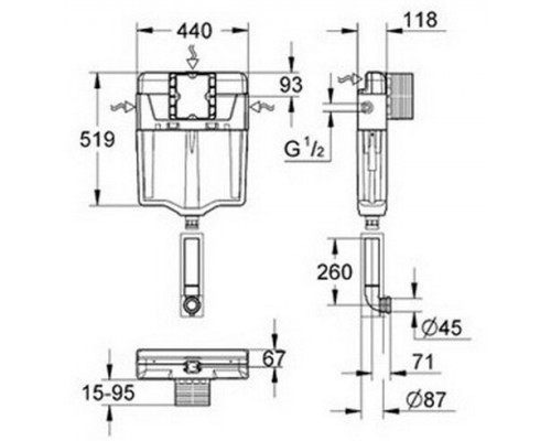 38661000 GD2 Смывной бачок скрытого монтажа для унитаза, вкл.пневматический смывной клапан 38661000