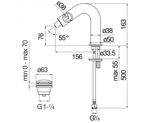 SO130119/2IX SOLE смеситель для биде, шлиф. хром SO130119/2IX