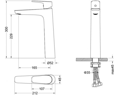 AQ1104CR БЕТТА смеситель для раковины высокий 230, без донного клапана AQ1104CR