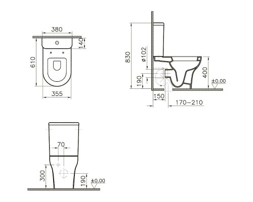 9012B003-7202 Zentrum Унитаз-компакт с сиденьем дюропласт микролифт, 60 см (арматура Siamp (Франция). VitrA 9012B003-7202