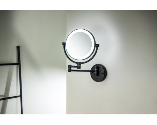AQ4912MB зеркало косметическое настенное с подсветкой 5х, матовый черный AQ4912MB