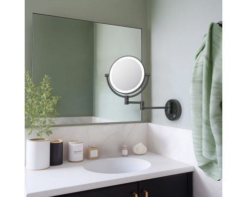 AQ4912MB зеркало косметическое настенное с подсветкой 5х, матовый черный AQ4912MB