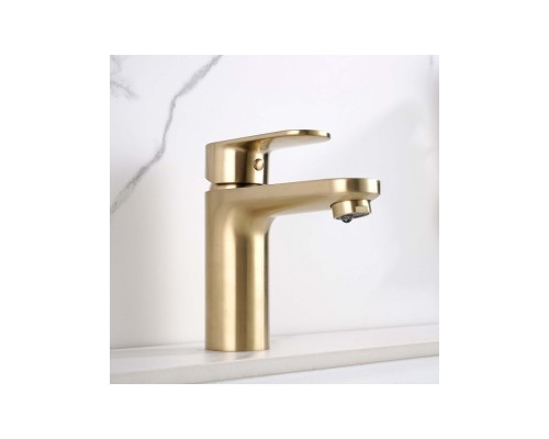 AQ1812BG НИКА смеситель для раковины 90 без донного клапана с гигиеническим ручным душем, шлиф.золото AQ1812BG