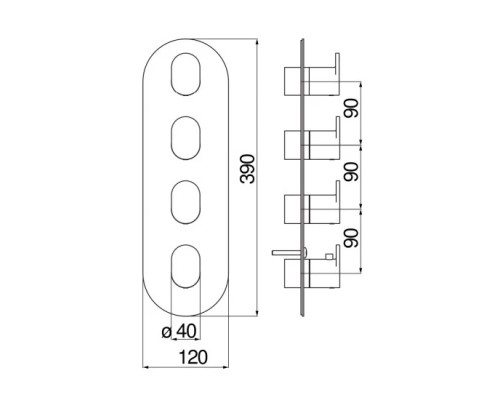 UP94104BM UP термостатический смеситель для ванны 4 выхода (внешняя часть), матовый черный UP94104BM