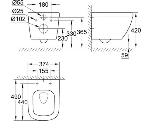 39206000 Euro Ceramic Унитаз подвесной безободковый, компактный, (без сиденья), альпин-белый 39206000