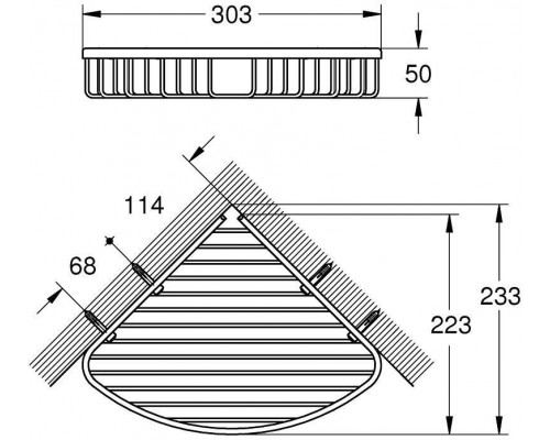 40663001 BauCosmopolitan Полочка-решетка, 300 мм, угловая, хром 40663001