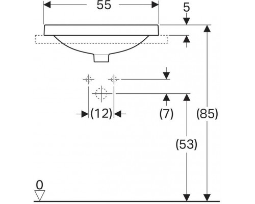 500.720.01.2 Geberit VariForm Раковина встраиваемая в столешницу овальной формы, 55х45 см, с отв. под смеситель, с отв. перелива 500.720.01.2