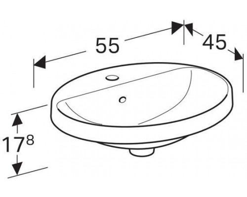 500.720.01.2 Geberit VariForm Раковина встраиваемая в столешницу овальной формы, 55х45 см, с отв. под смеситель, с отв. перелива 500.720.01.2