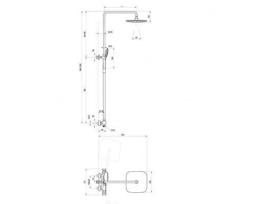 Душевая стойка с термостатическим смесителем для ванны и ручным душем FL 091.20BL ЧЕРНЫЙ X070443