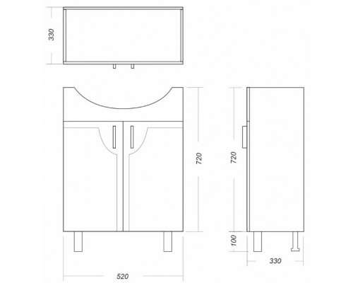 Тумба напольная Идеал + Умывальник РЕАЛ 56 SET_Идеал/Реал-56