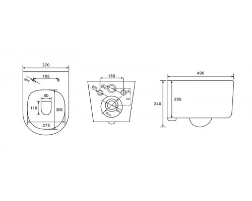AQ2004-00 МИЯ Унитаз компакт подвесной безободковый 490370340мм, тонкое сиденье с механизмом плавного закрывания, крепеж AQ2004-00