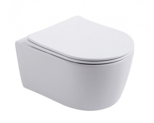 AQ1106-00 ЕВРОПА Унитаз подвесной безободковый 490360250мм, тонкое сиденье с механизмом плавного закрывания, крепеж AQ1106-00