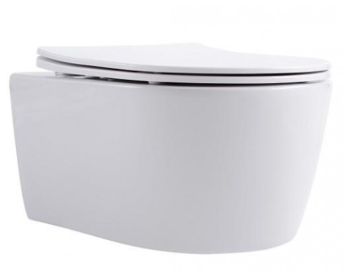 AQ1106-00 ЕВРОПА Унитаз подвесной безободковый 490360250мм, тонкое сиденье с механизмом плавного закрывания, крепеж AQ1106-00