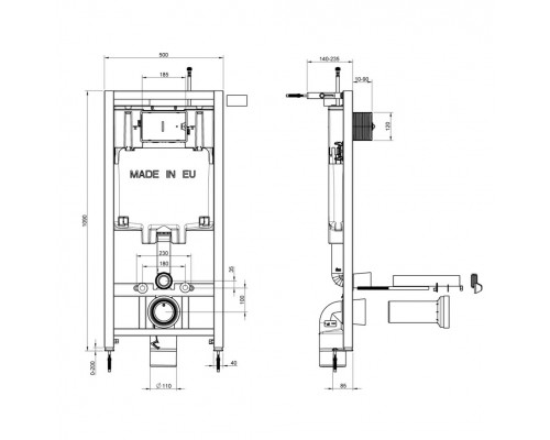 E21747RU-00 Унитаз c инсталляцией Jacob Delafon сиденье тонкое микролифт, клавиша белая (E36495-NF+E36496-00+EDM102+E20142) E21747RU-00
