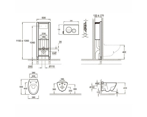E21743RU-00 Унитаз c инсталляцией Elite, сиденье тонкое микролифт, панель для двойного смыва, глянцевый белый (E36495-NF+E36496-00+EDX114RU) E21743RU-00