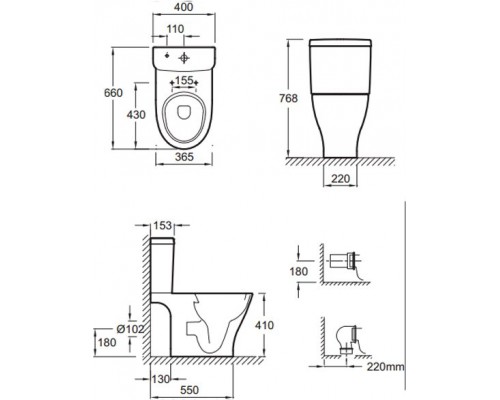 ODEON UP 4957CK-00 чаша унитаза Vario 6636,5 см 4957CK-00