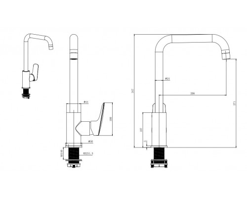 AQ1081CR ВЕГА смеситель для кухни (квадратный излив) AQ1081CR
