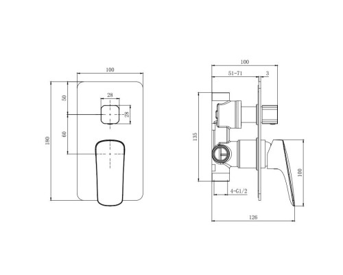 AQ1046MB ВЕГА смеситель для ванны 2 режима (внешняя и скрытая часть), матовый черный AQ1046MB