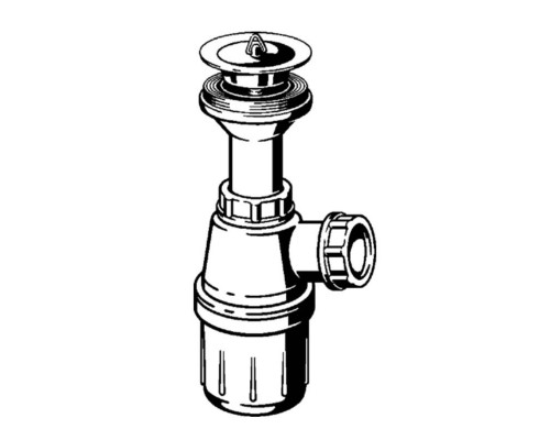 Сифон бутылочный с пробкой и розеткой без отвода, пластик VIEGA