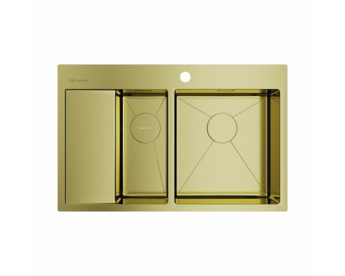 Мойка, OMOIKIRI, Akisame, шгв 780-510-200, отверстия для смесителя-1, чаши-2 справа, цвет-светлое золото Мойка, OMOIKIRI, Akisame, шгв 780-510-200, отверстия для смесителя-1, чаши-2 справа, цвет-светлое золото