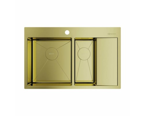 Мойка, OMOIKIRI, Akisame, шгв 780-510-200, отверстия для смесителя-1, чаши-2 слева, цвет-светлое золото