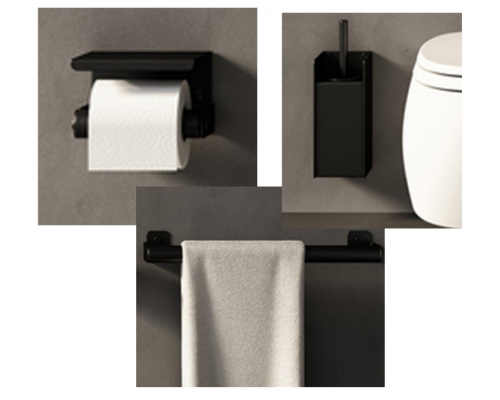 Набор аксессуаров, Agape, Mach, бумагодержатель настенный полотенцедержатель ершик настенный, цвет-черный