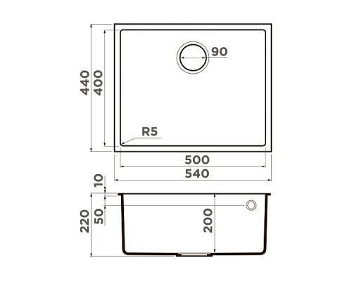 Omoikiri Bosen 54-U-GR Кухонная мойка Tetogranit 54x44 см, цвет: leningrad grey 4993539