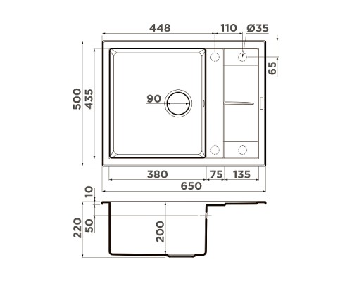 Omoikiri Sumi 65-DC Кухонная мойка Tetogranit 65x50 см, цвет: темный шоколад 4993674 Omoikiri Sumi 65-DC Кухонная мойка Tetogranit 65x50 см, цвет: темный шоколад 4993674